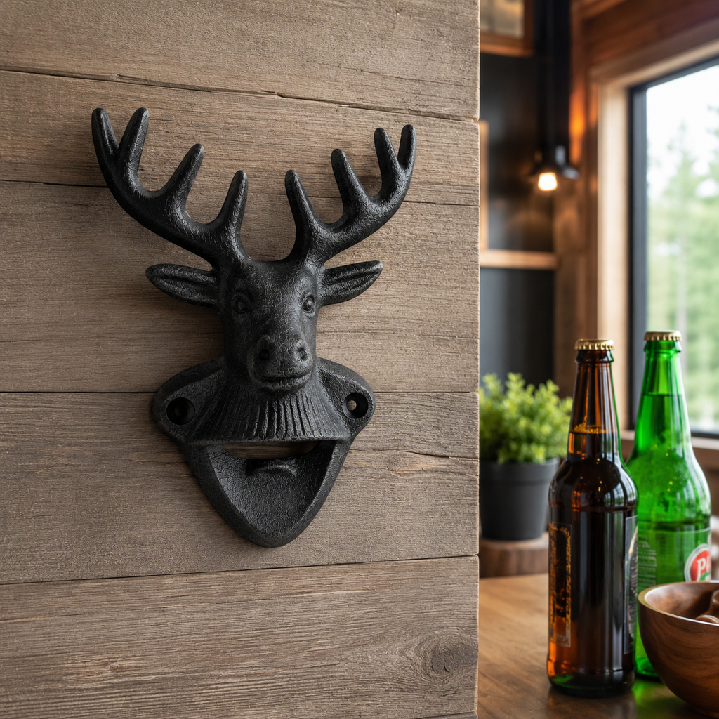 Cast Iron Stag Head Wall-Mounted Bottle Opener