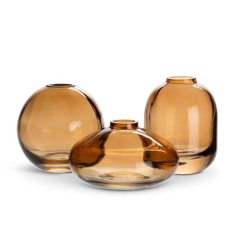 Amber Glass Bud Vase Set of 3