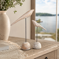 Whitewashed Wood Bird Sculptures – Set of 2