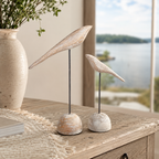 Whitewashed Wood Bird Sculptures – Set of 2