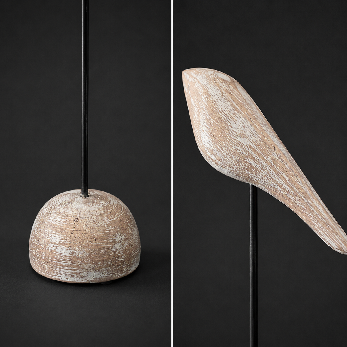 Whitewashed Wood Bird Sculptures – Set of 2