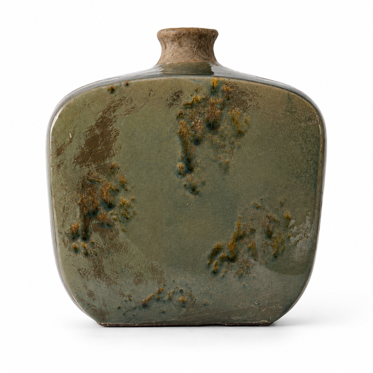 Sage & Amber Reactive Glaze Flask Vase