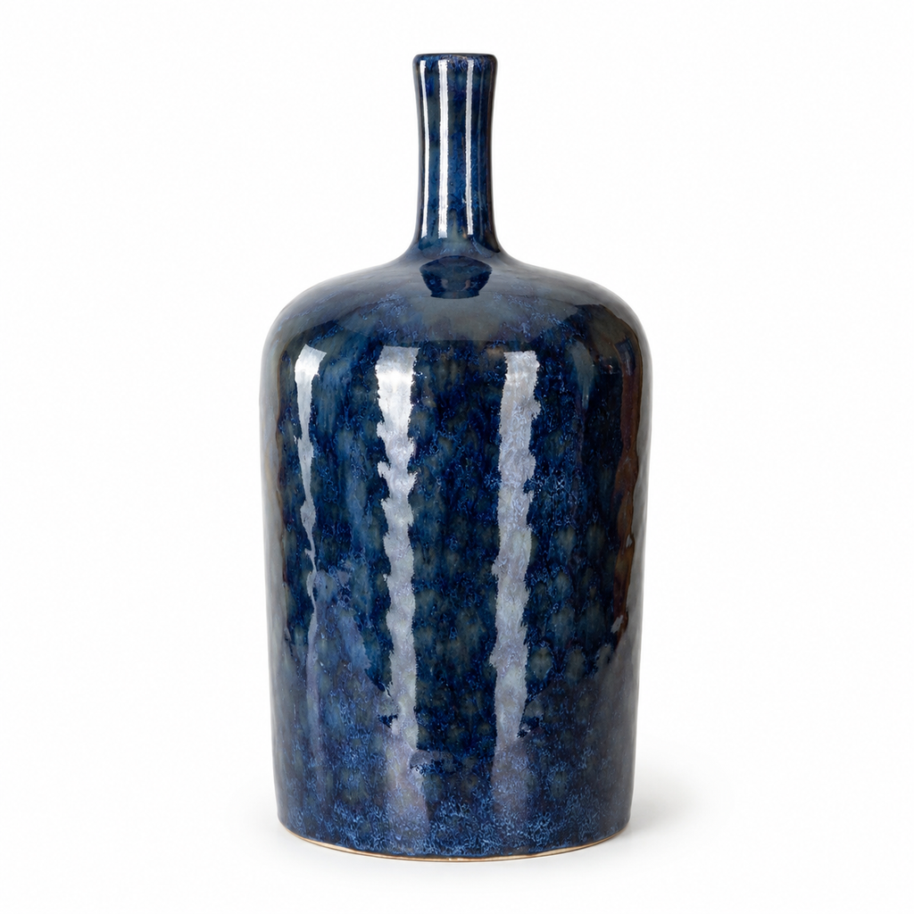Navy Reactive Glaze Bottle Vase
