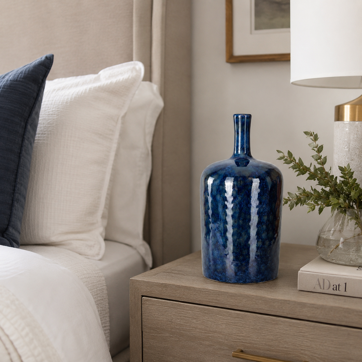 Navy Reactive Glaze Bottle Vase