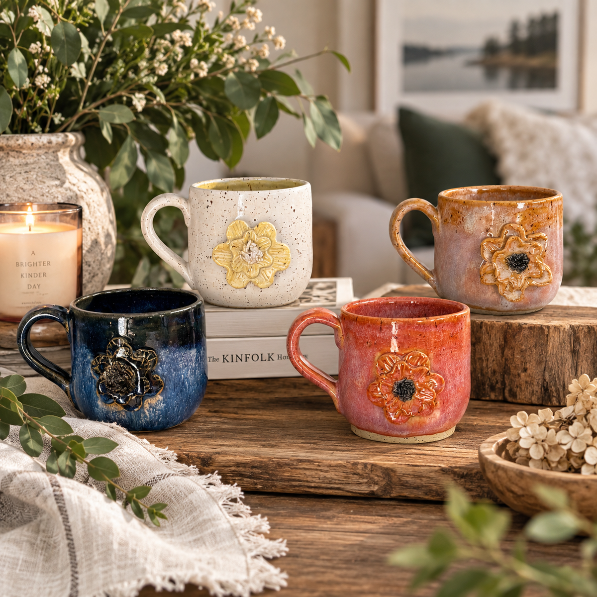 Peony Pottery Mugs