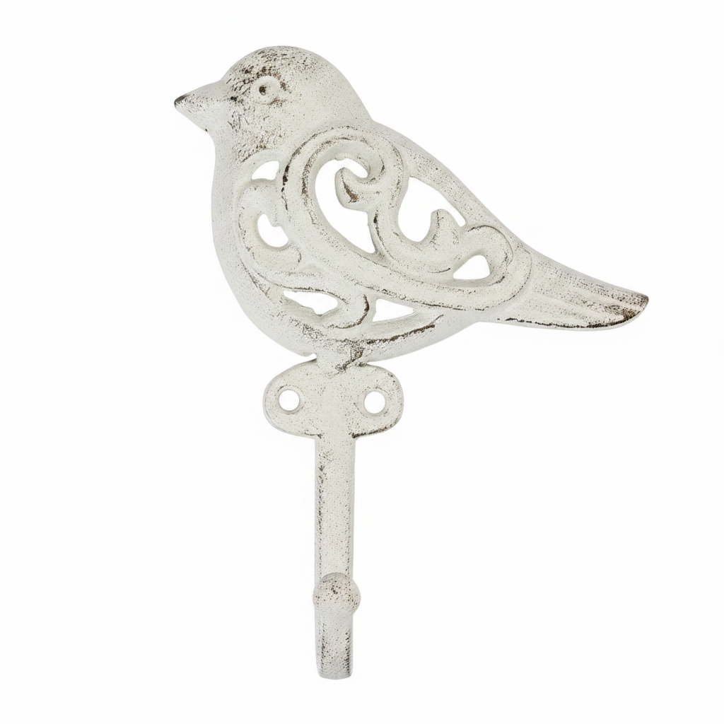 Antique White Bird Hook - Full View