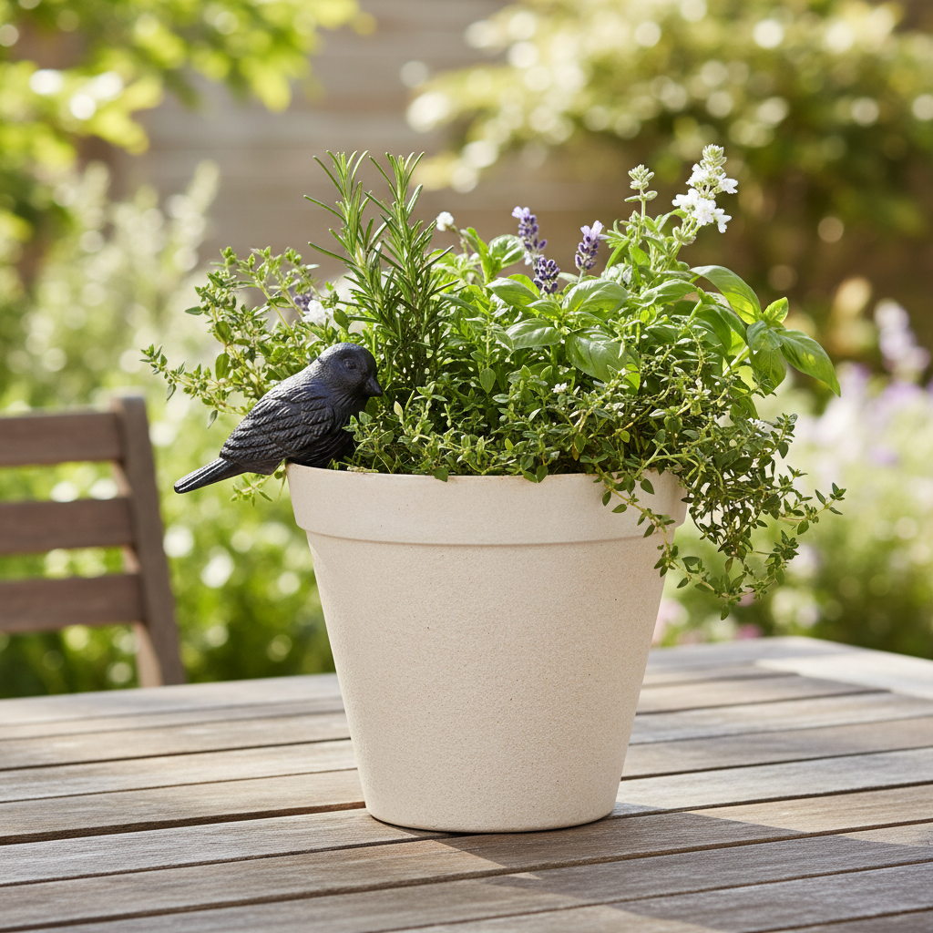 Bird on Terra Cotta Planter Lifestyle