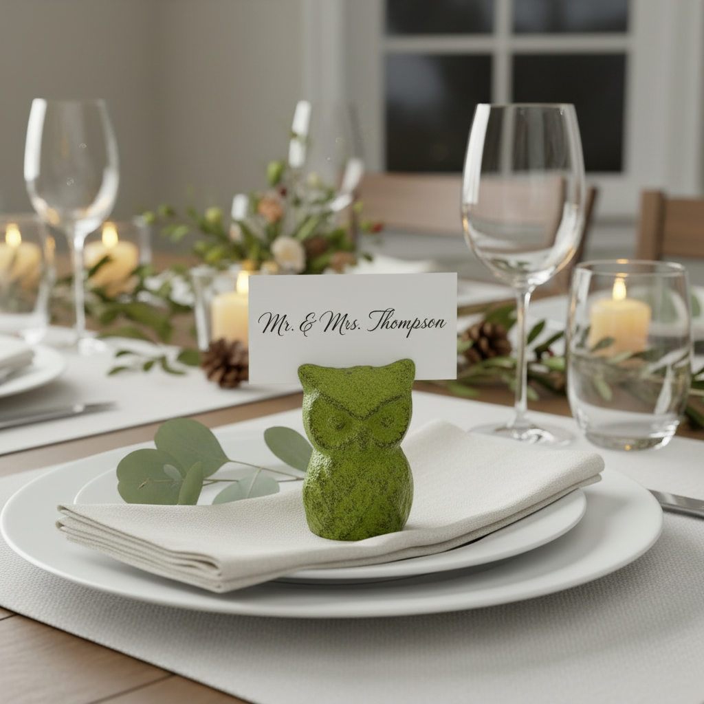 Green Owl Place Card Holder - Inviting Table